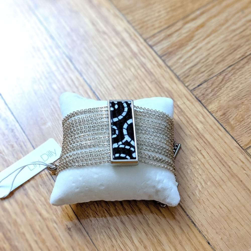 Gold fringe and silk bracelet